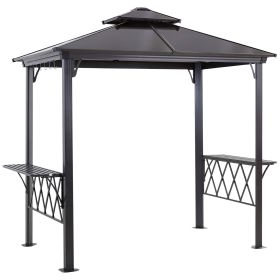 Patio BBQ Canopy Gazebo 8.3ft with Shelves Hooks for Utensils Black Coffee
