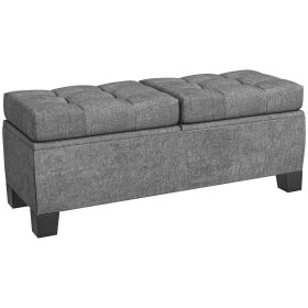 46" Storage Ottoman Bench, Upholstered End of Bed Bench with Steel Frame, Button Tufted Storage Bench with Safety Hinges for Living Room, Entrywa