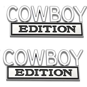 2pack Cowboy Edition Emblems, Seabee Emblem 3D Badge Decal Car Truck SUV,Refrigerator Sticker,Window Display Stickers,Bicycles, Laptops, Fridges (Option: Silverblack)