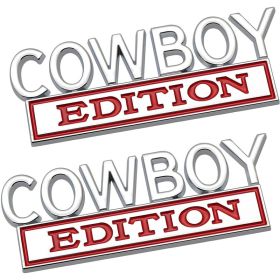 2pack Cowboy Edition Emblems, Seabee Emblem 3D Badge Decal Car Truck SUV,Refrigerator Sticker,Window Display Stickers,Bicycles, Laptops, Fridges (Option: Silver Red)