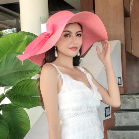 Women's Seaside Summer Vacation Foldable Sun Hat With Wide Brim (Option: Watermelon Red-Average Size)